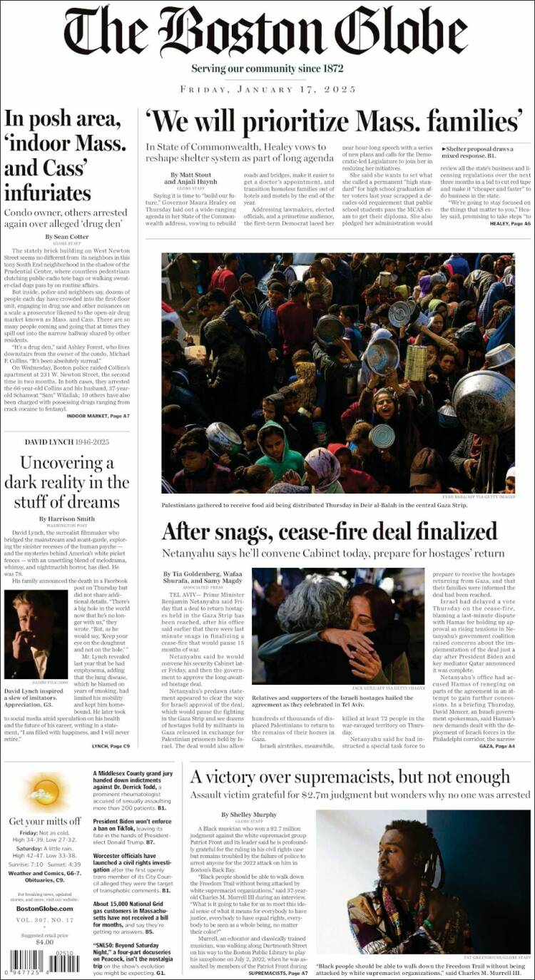 Portada de Boston Globe (USA)