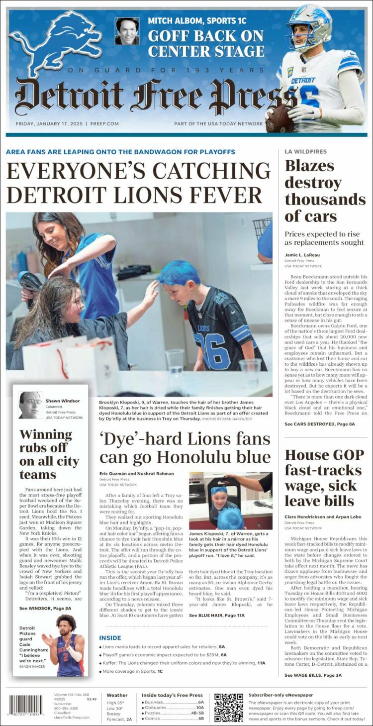 Portada de Detroit Free Press (USA)