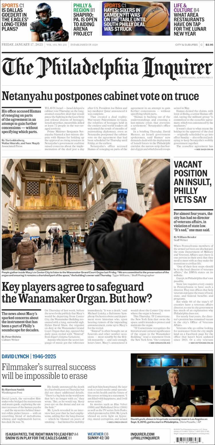 Portada de Philadelphia Inquirer (USA)