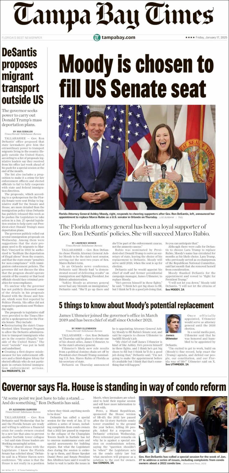 Portada de Tampa Bay Times (USA)