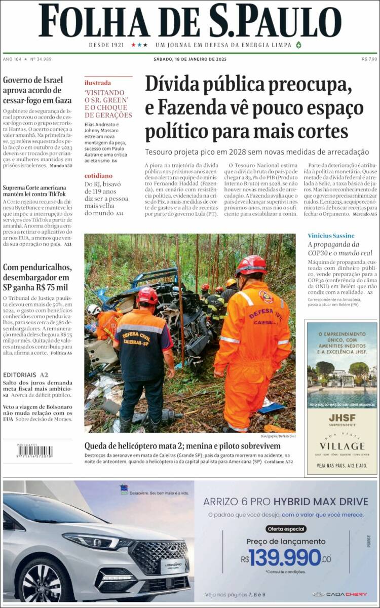 Portada de Folha de São Paulo (Brasil)