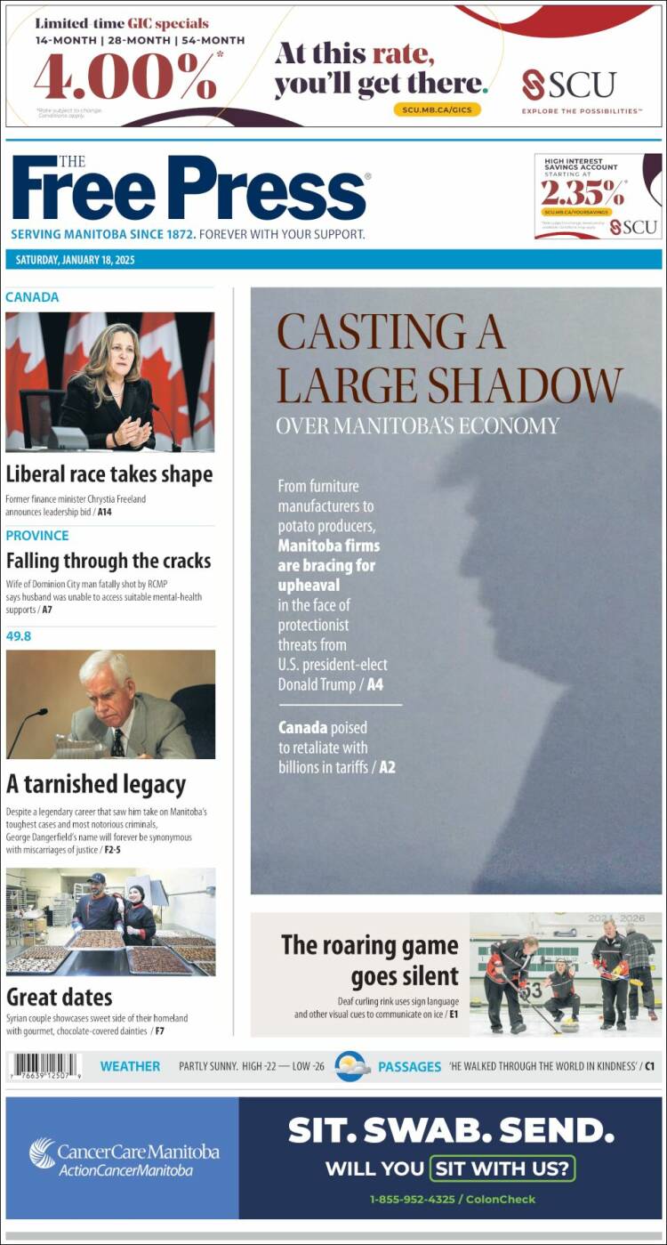 Portada de Winnipeg Free Press (Canadá)