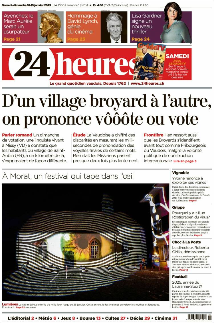 Portada de 24 Heures (Suiza)