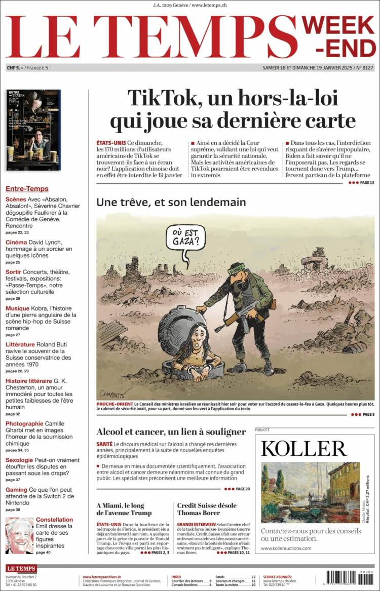 Portada de Le Matin (Suiza)