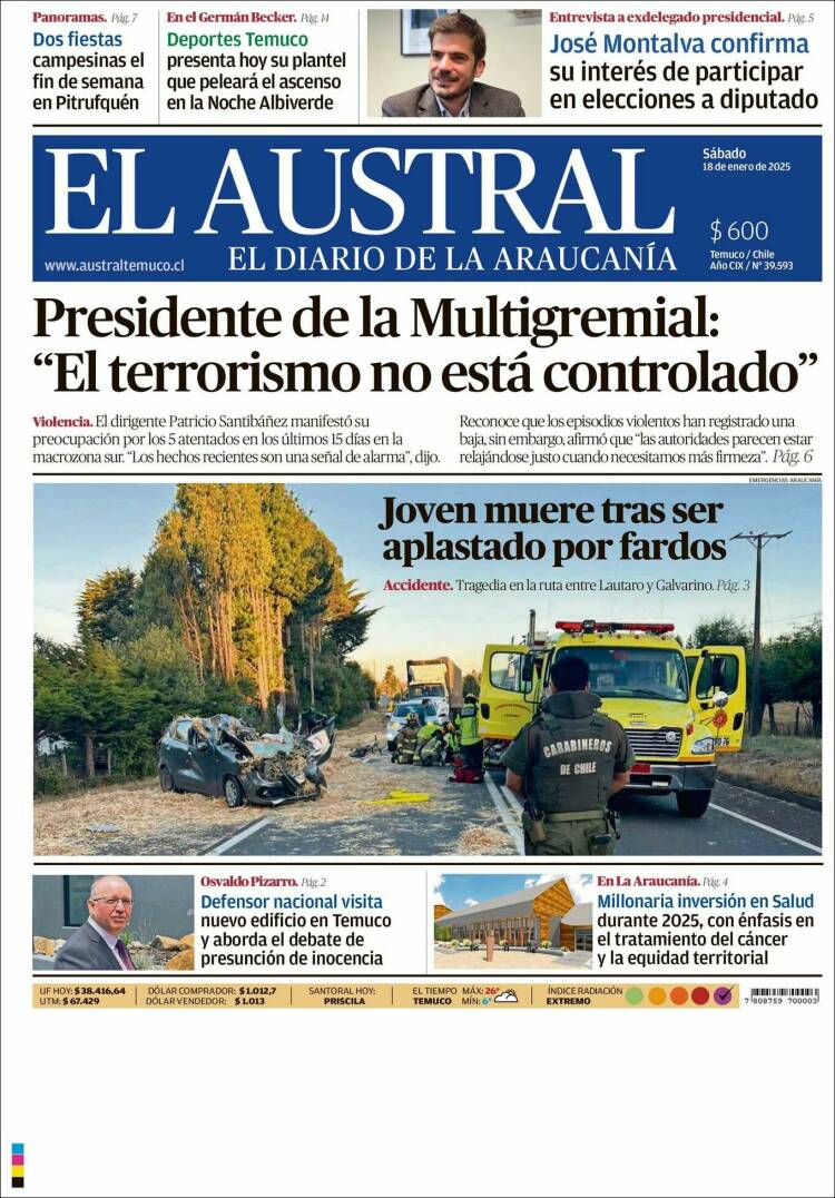 Portada de El Austral de Temuco (Chile)