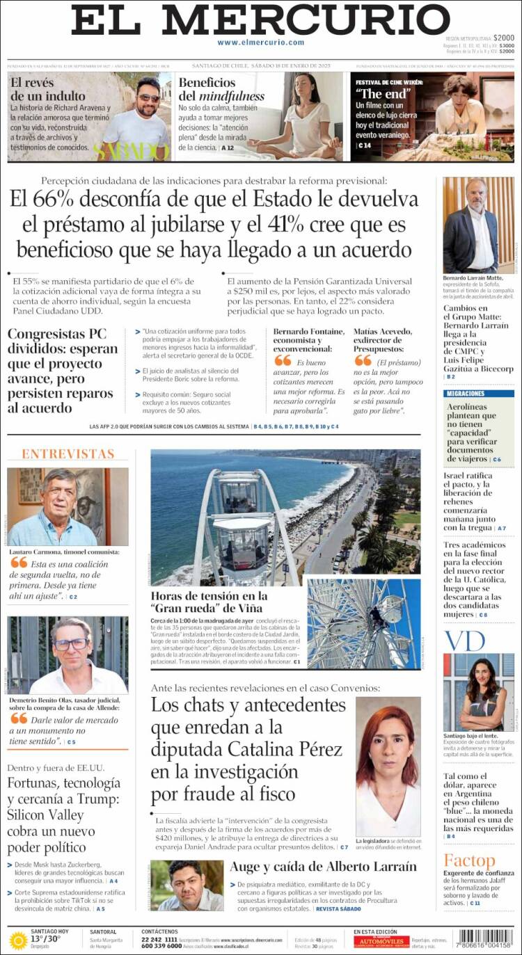 Portada de El Mercurio (Chile)