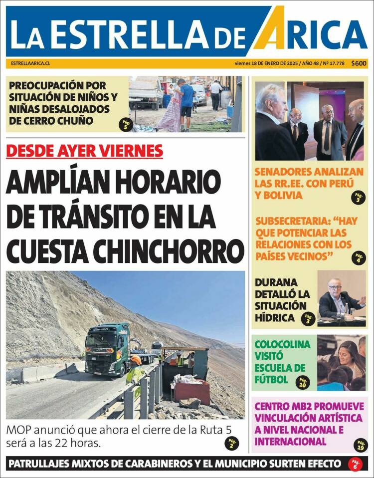 Portada de La Estrella de Arica (Chile)