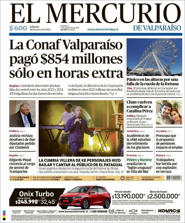 Portada de Mercurio de Valparaiso (Chile)