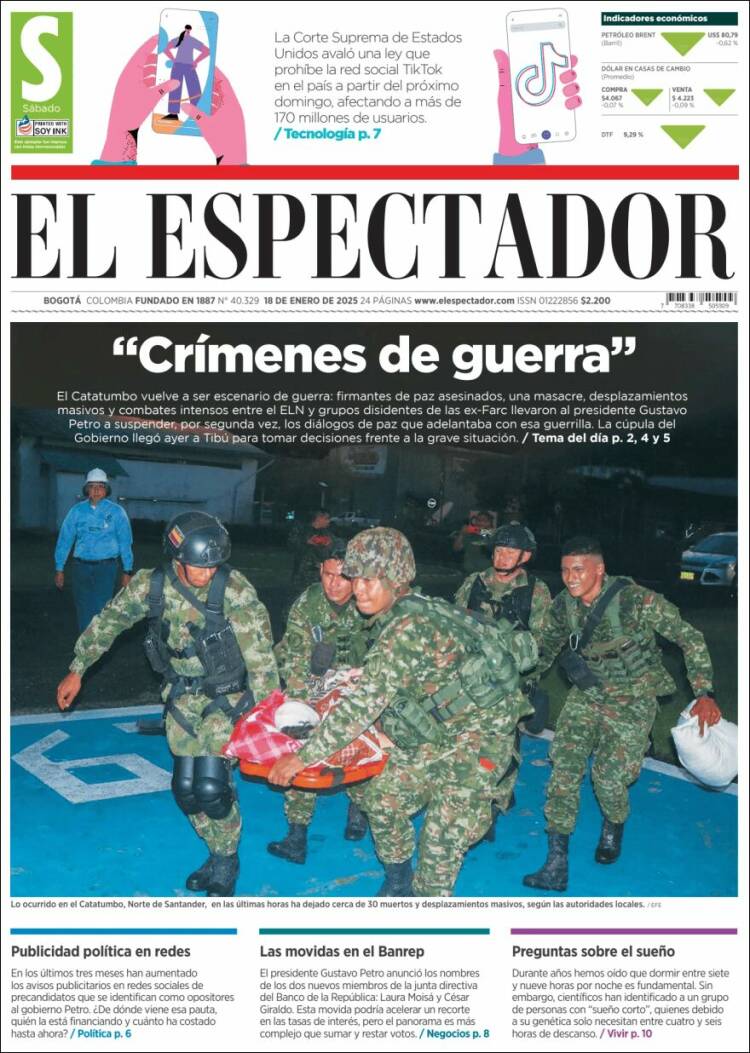 Portada de El Espectador (Colombia)