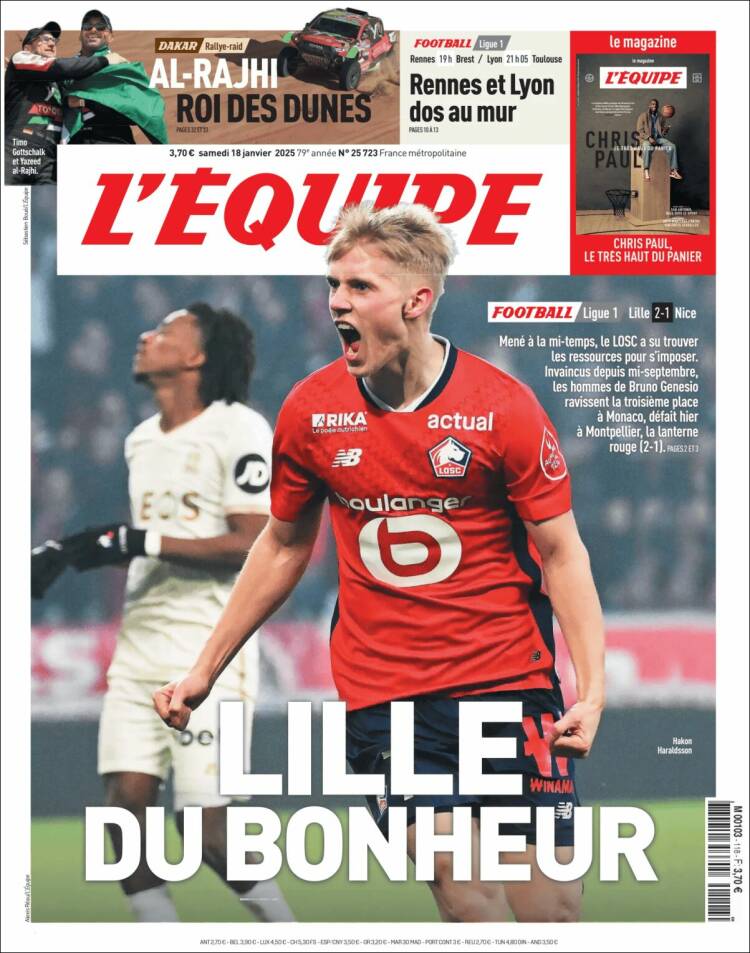 Portada de L'Equipe (Francia)