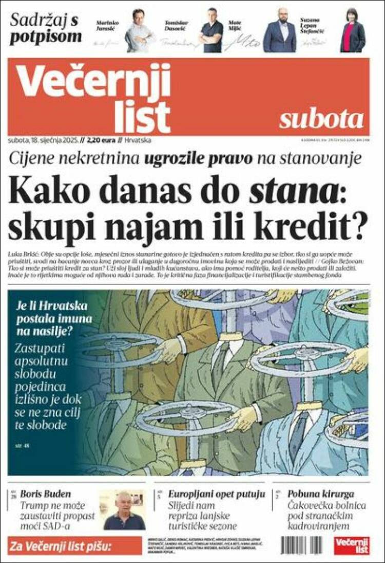 Portada de Večernji (Croacia)