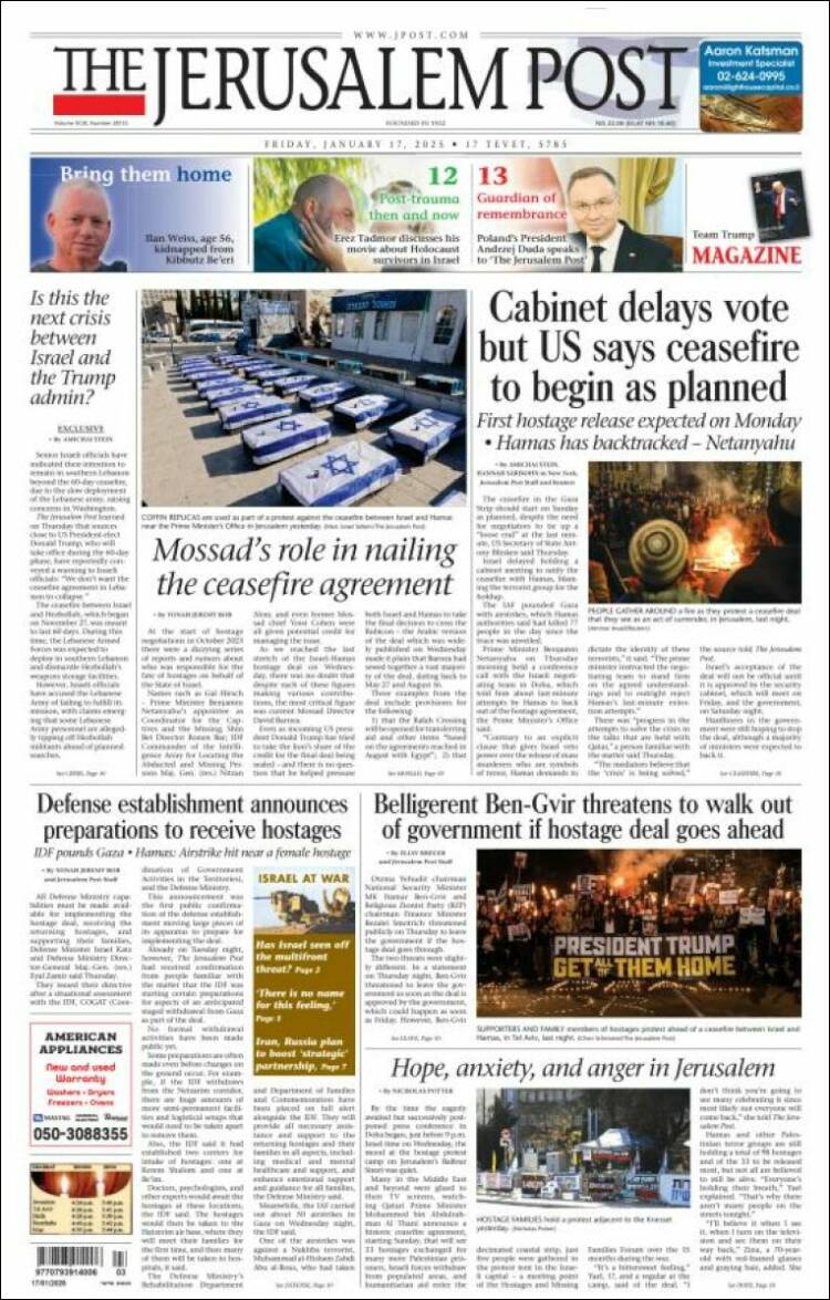 Portada de The Jerusalem Post (Israel)