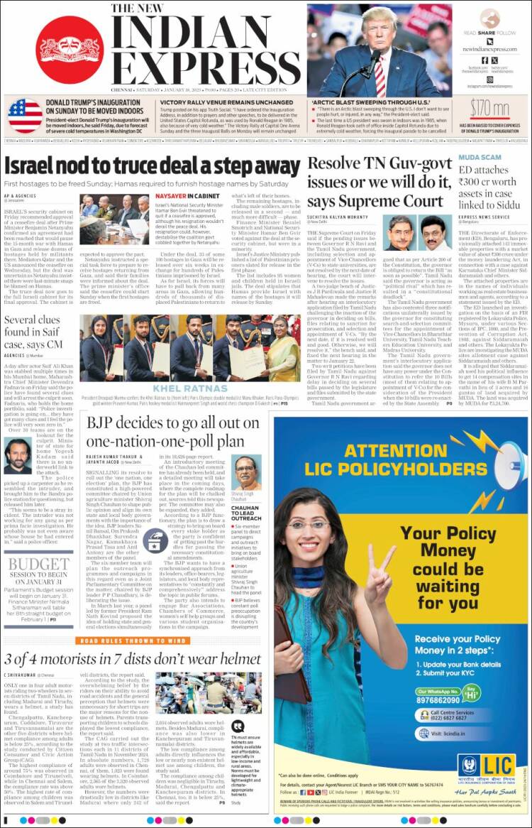 Portada de New Indian Express (India)