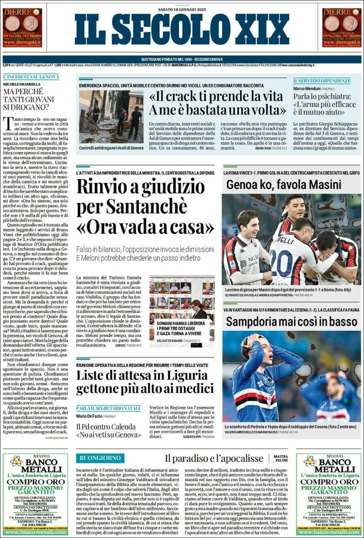 Portada de Il Secolo XIX (Italia)