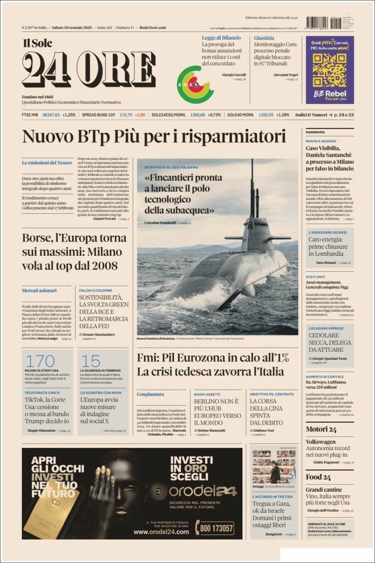 Portada de Il Sole 24 ORE (Italia)