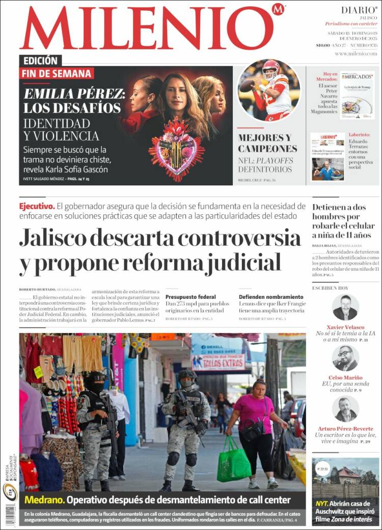 Portada de Milenio - Jalisco (México)