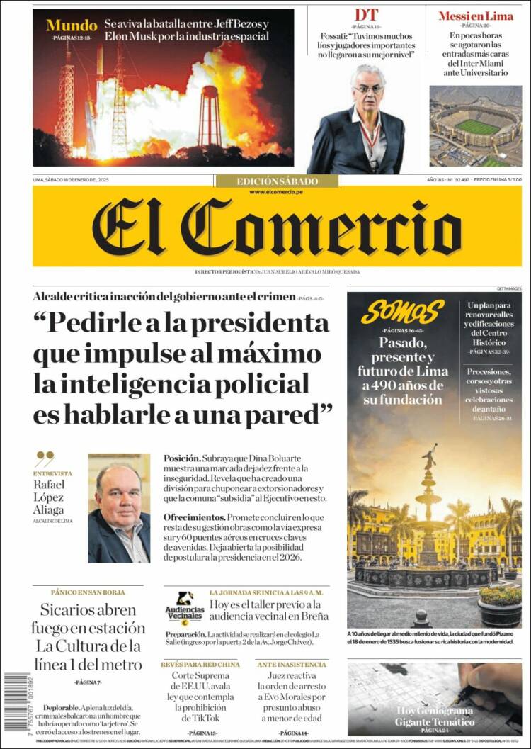 Portada de El Comercio (Per&uacute;)