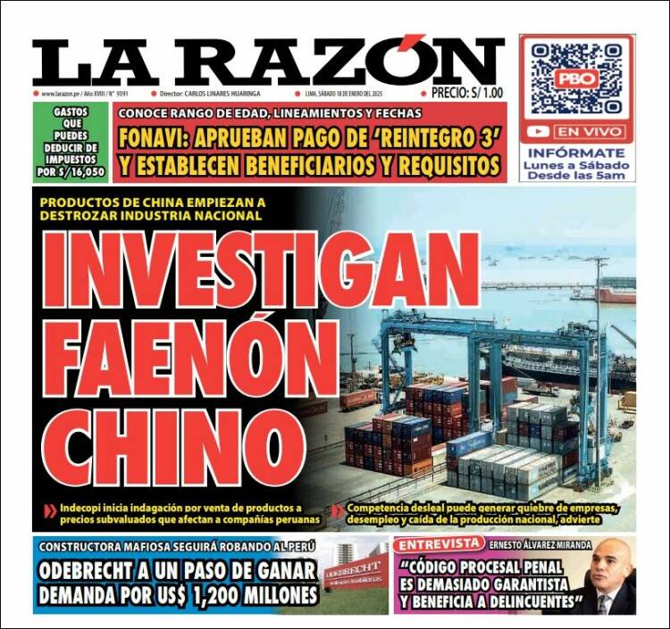 Portada de La Razón (Per&uacute;)