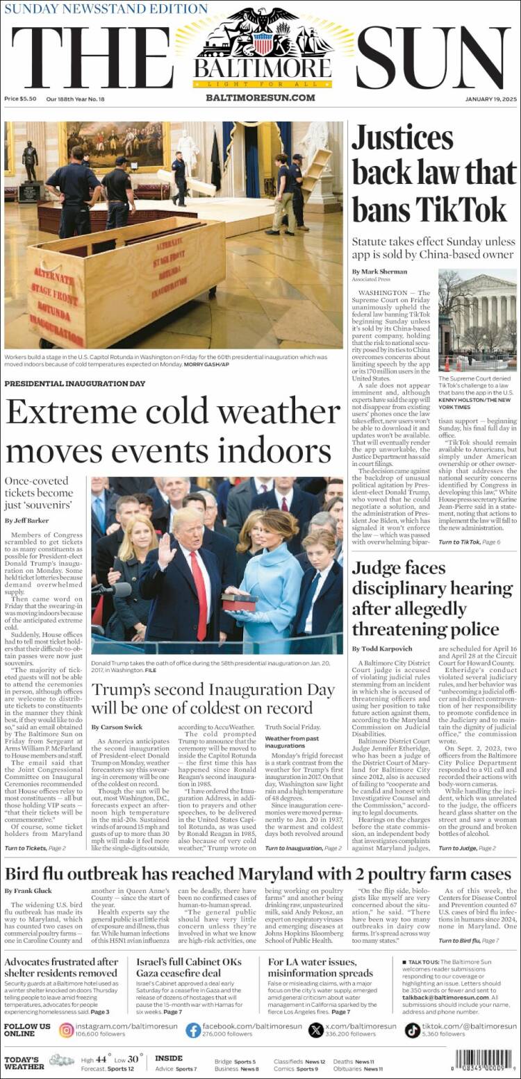 Portada de The Baltimore Sun (USA)