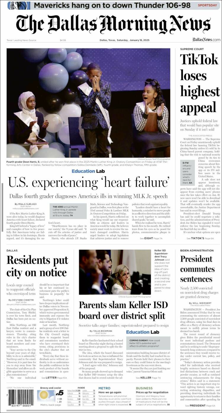 Portada de Dallas Morning News (USA)