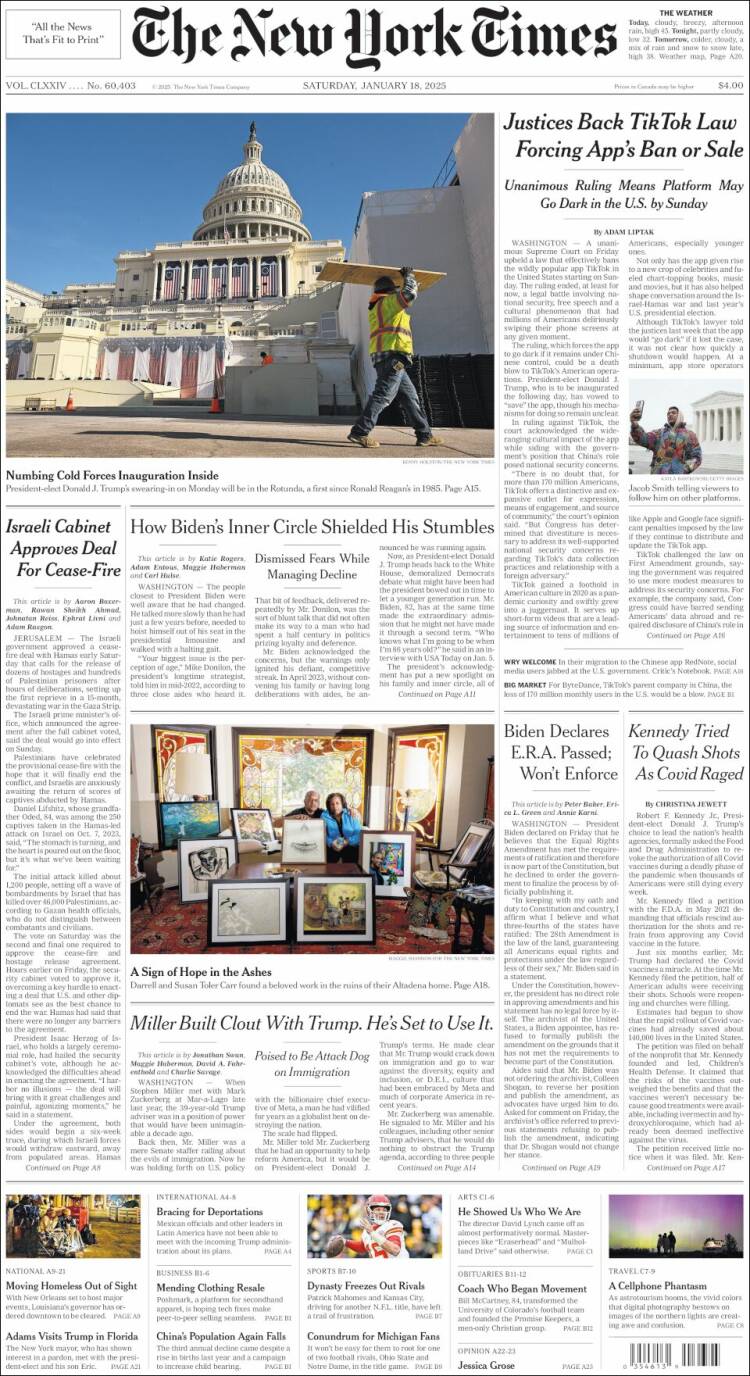 Portada de New York Times (USA)