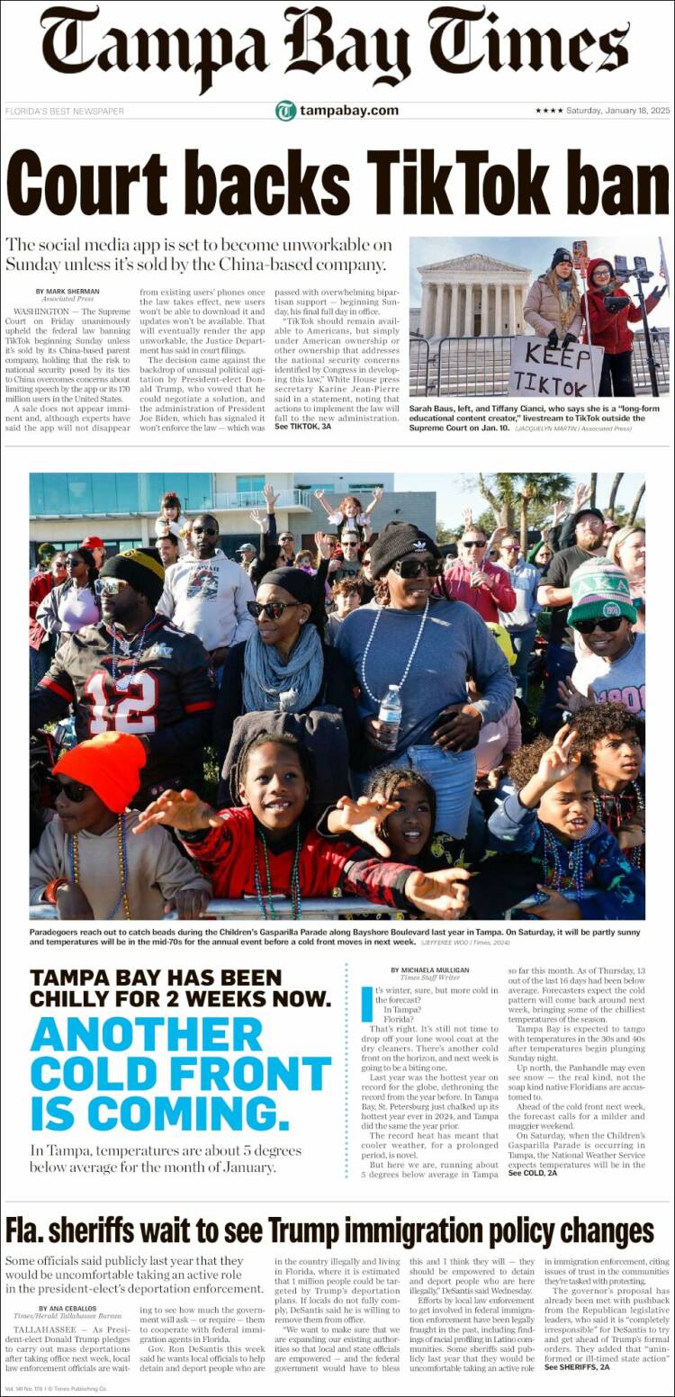 Portada de Tampa Bay Times (USA)