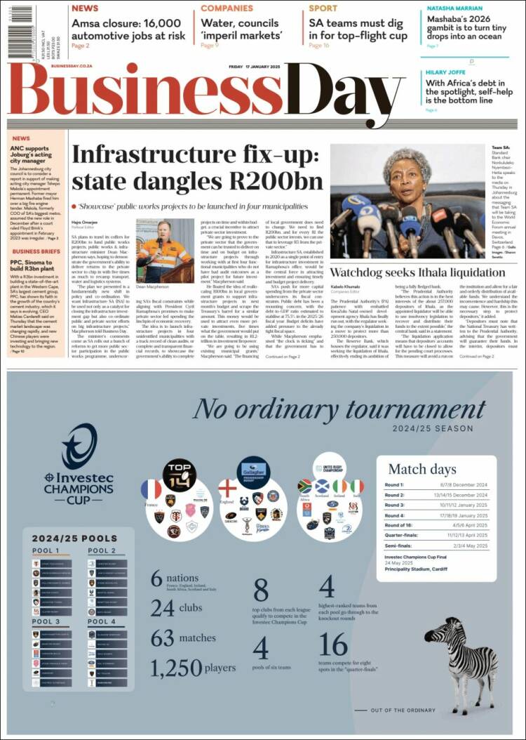 Portada de Business Day (Sud&aacute;frica)