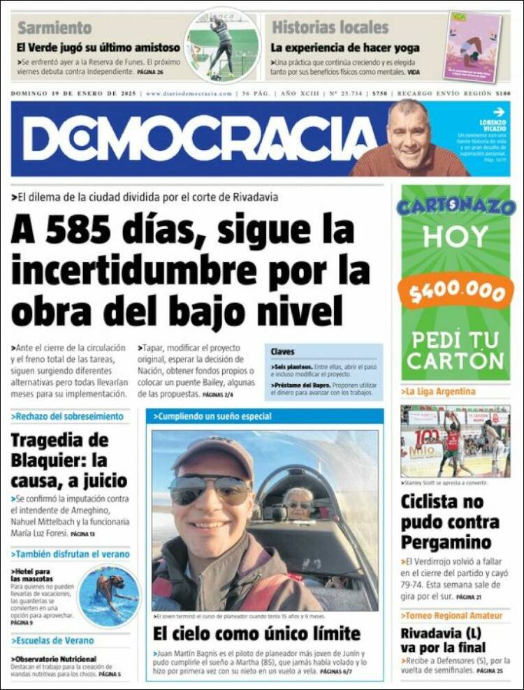 Portada de Diario Democracia (Argentina)
