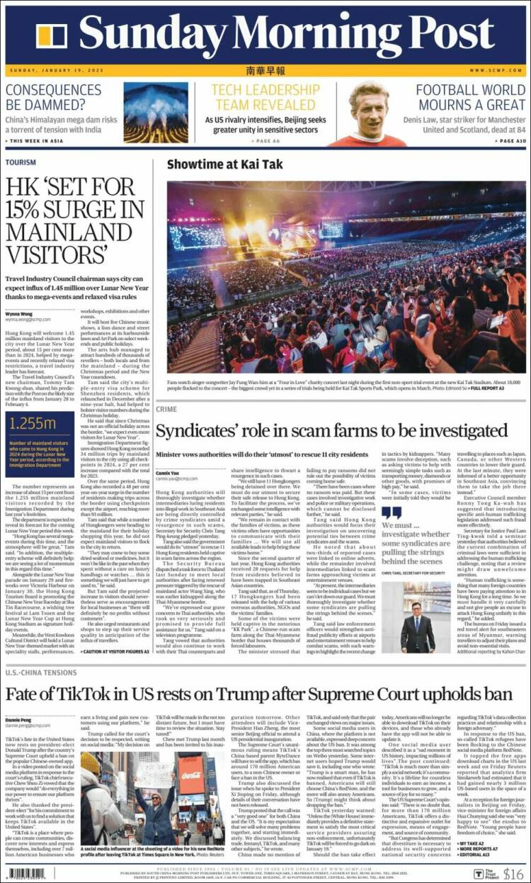 Portada de South China Morning Post (China)