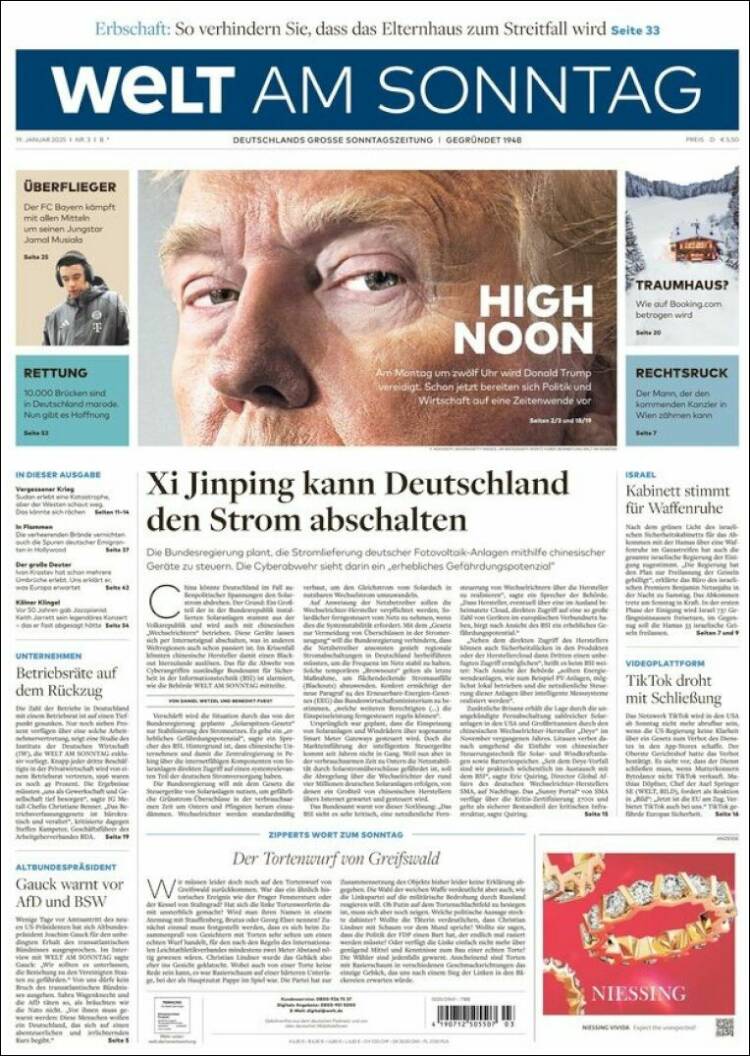 Portada de Die Welt (Alemania)