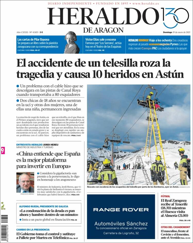 Portada de Heraldo de Aragón (España)