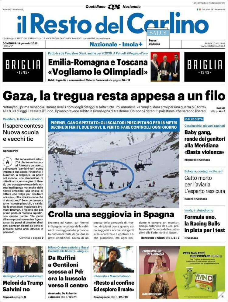 Portada de Il Resto del Carlino (Italia)