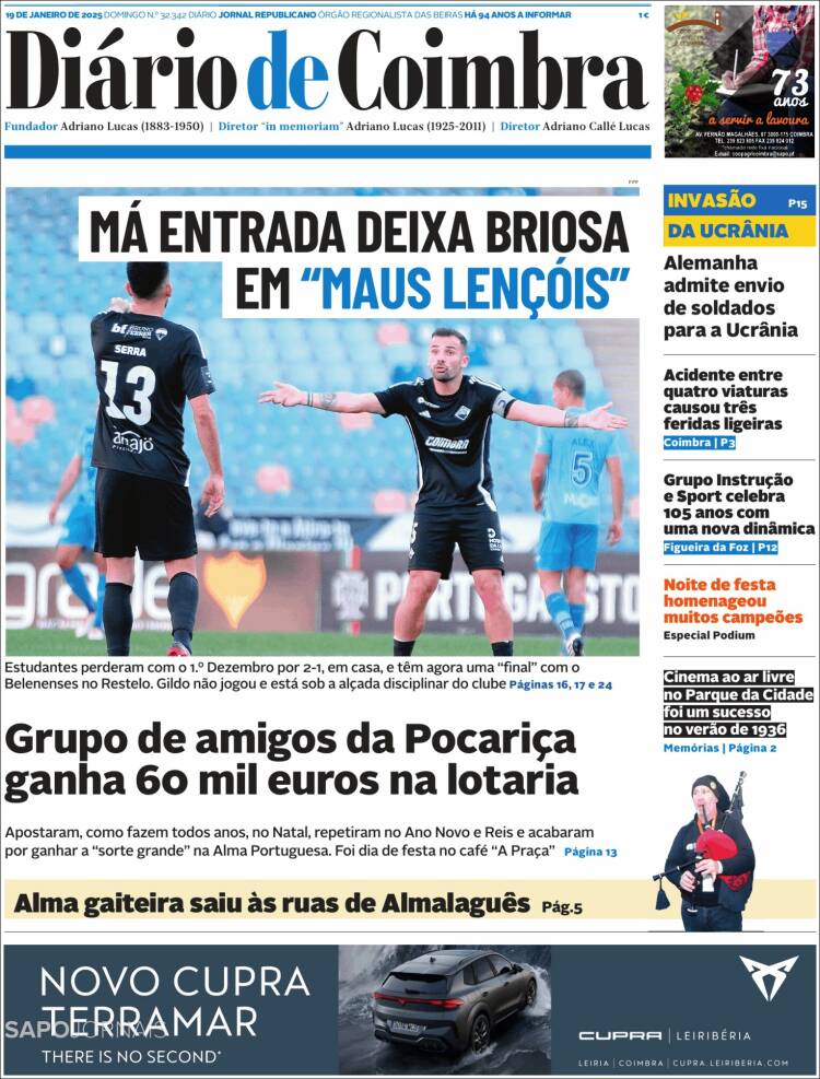 Portada de Diário de Coimbra (Portugal)
