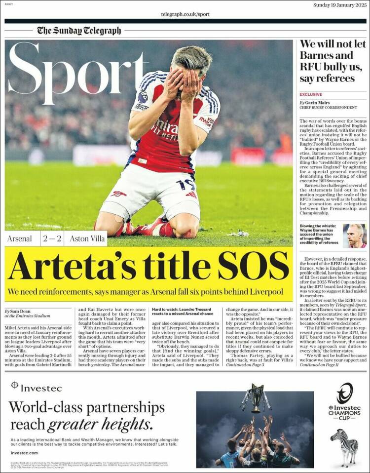 Portada de Telegraph Sport (Reino Unido)
