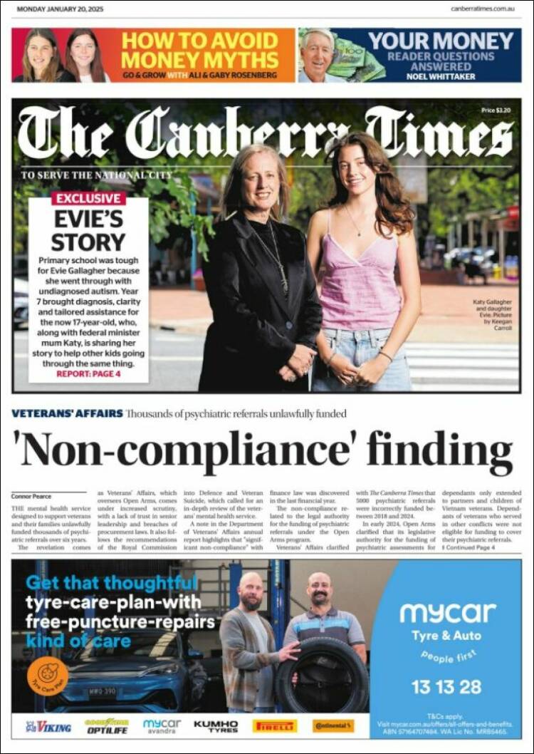 Portada de The Canberra Times (Australia)