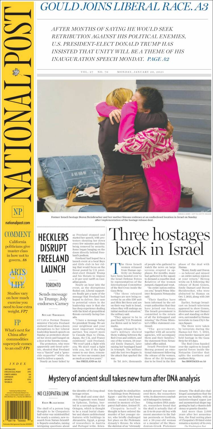 Portada de The National Post (Canada)