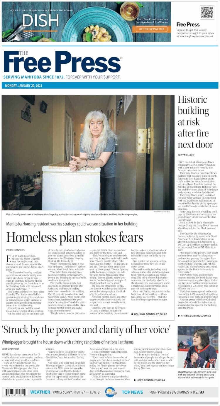 Portada de Winnipeg Free Press (Canada)