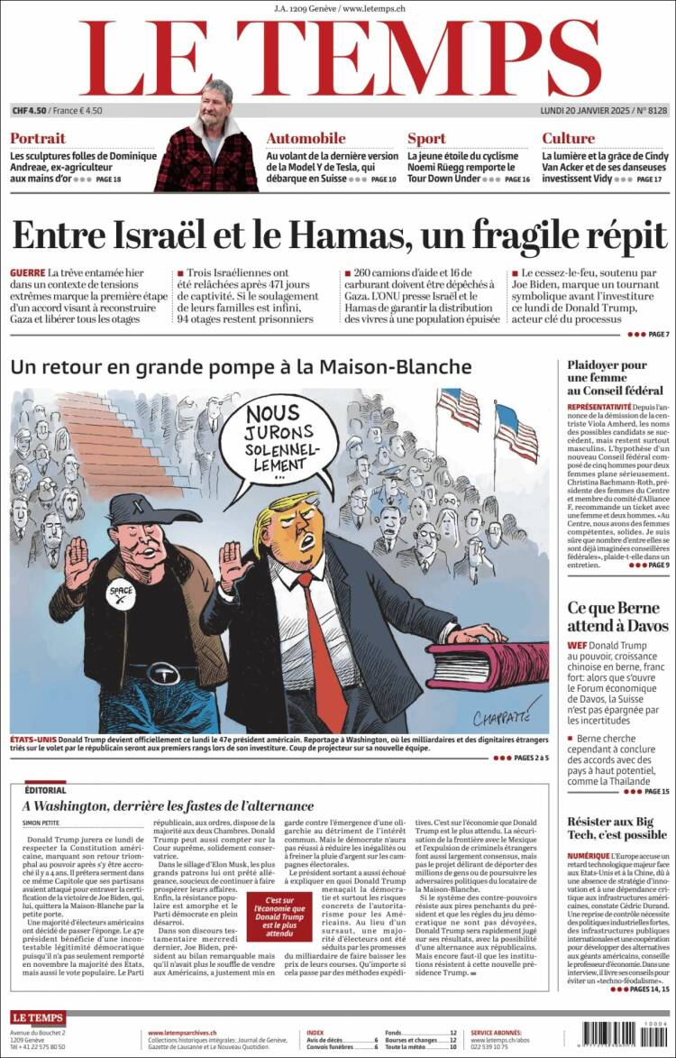 Portada de Le Matin (Suiza)