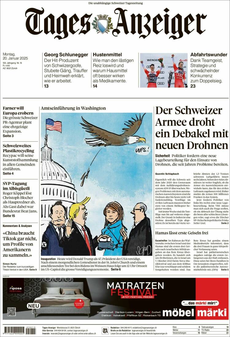 Portada de Tages-Anzeiger (Suiza)