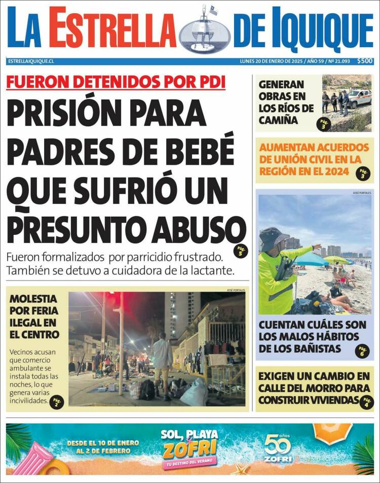 Portada de La Estrella de Iquique (Chile)