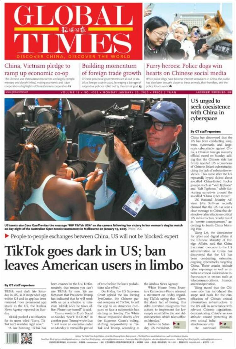 Portada de The Global Times (China)