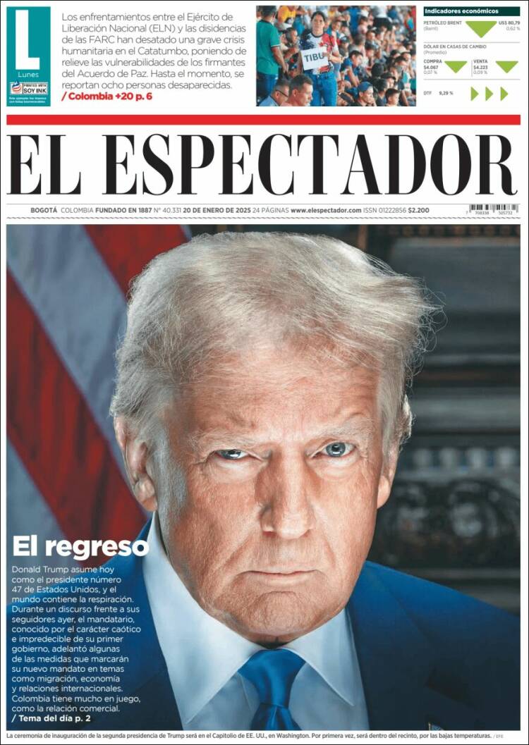 Portada de El Espectador (Colombia)
