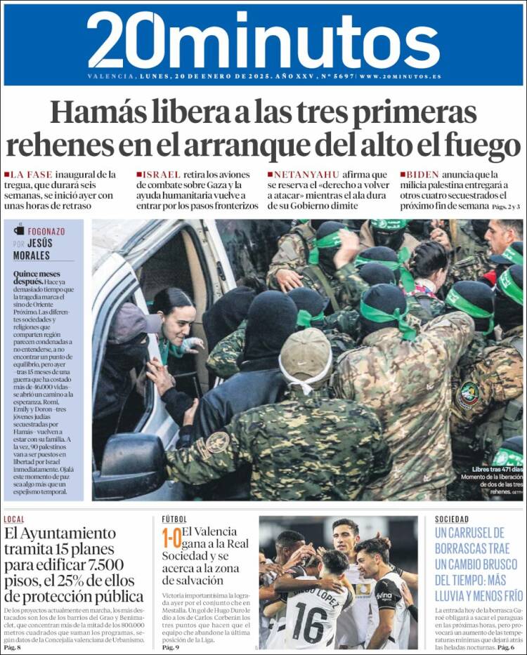 Portada de 20 Minutos - Valencia (España)