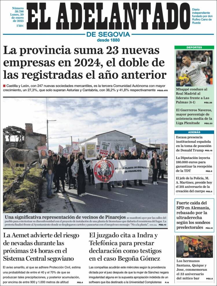 Portada de El Adelantado de Segovia (España)