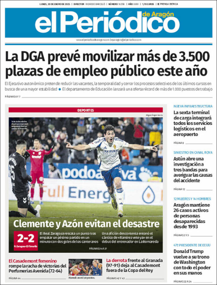 Portada de El Periódico de Aragón (España)