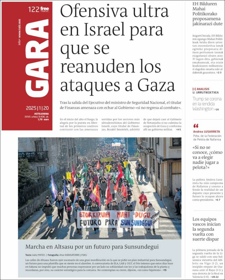 Portada de Gara (España)