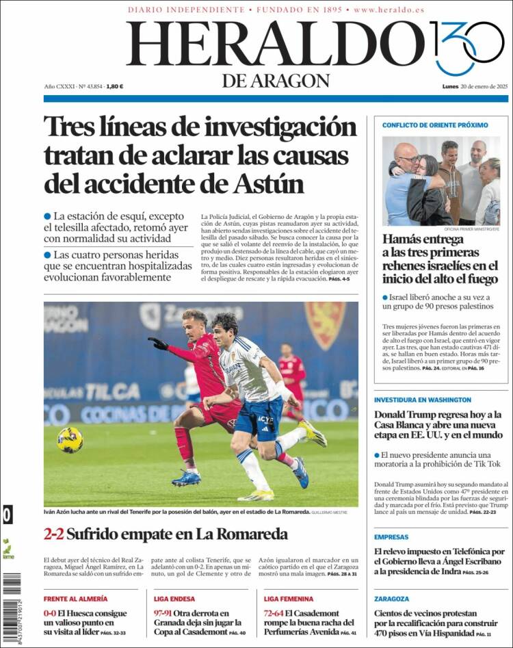 Portada de Heraldo de Aragón (España)