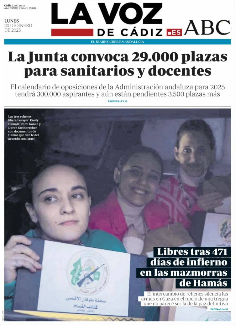 Portada de La Voz de Cádiz (España)