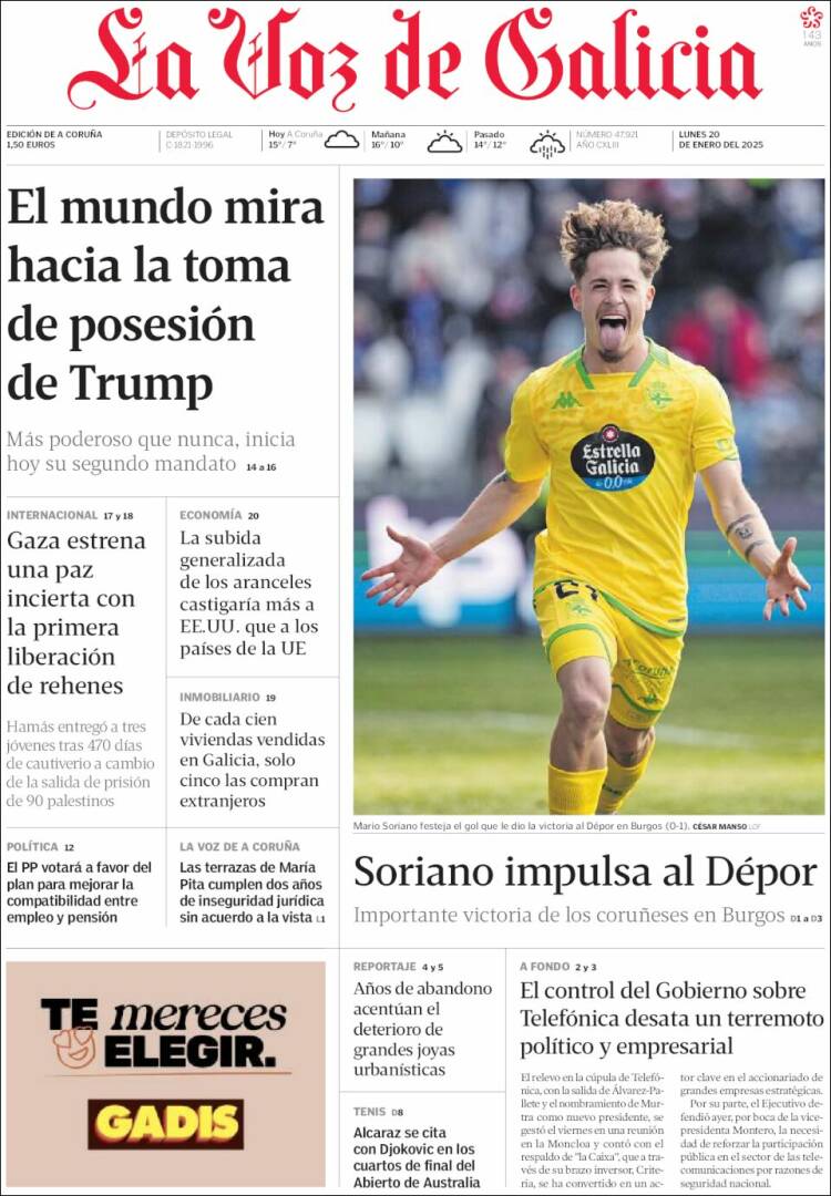 Portada de La Voz de Galicia (España)