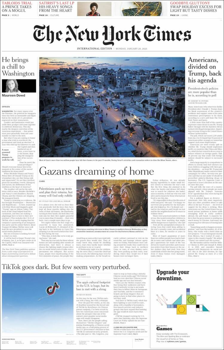 Portada de International New York Times (Europa)